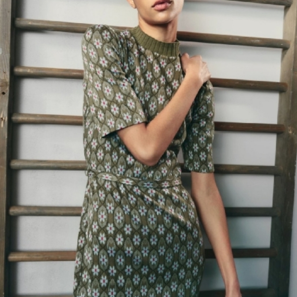 ZARA | Chic Olive Patterned Dress - Picture 5 of 12